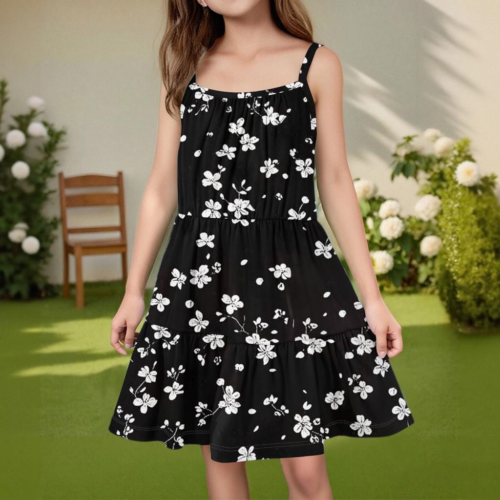 Детское летнее повседневное модное платье без рукавов с круглым вырезом