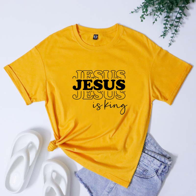 Jesus Is King Cotton TShirt Religious Christian Believer Gift Tshirt Catholic Unisex Church Religion Prayer Tee Shirt Top