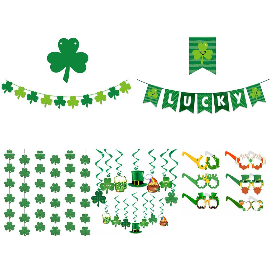 Lucky Banner Clover Hanging Swirls Garlands Shamrock Hanging Swirls Dangling Decor for Home Decoration Irish Party Supplies