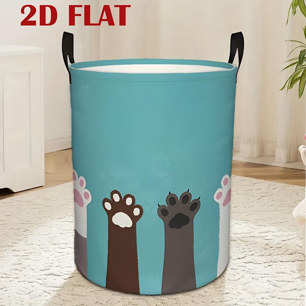 1pc Cute Paw Print Laundry Basket - Round Durable Soft-Pet Design Hamper with Sturdy Handle, Cute Paw Prints Suitable for Room, Bathroom Storage - Clo