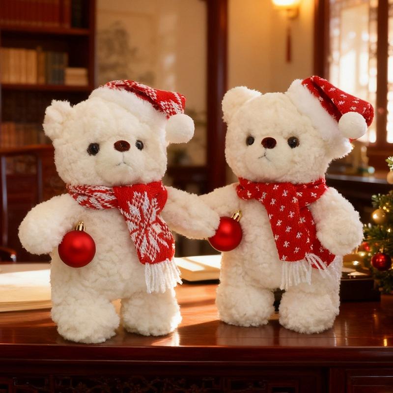 Cute Christmas scarf teddy bear doll plush toy bear hug bear doll children soothing doll