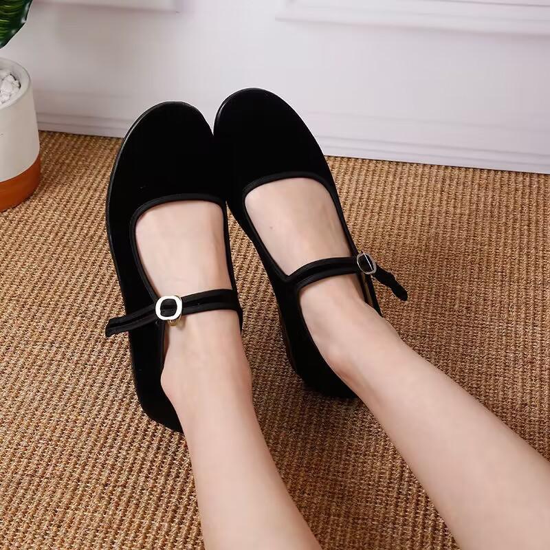 Spring New Cloth Shoes Women's Shoes Etiquette Shoes Single Shoes Comfortable One-word Buckle Work Shoes