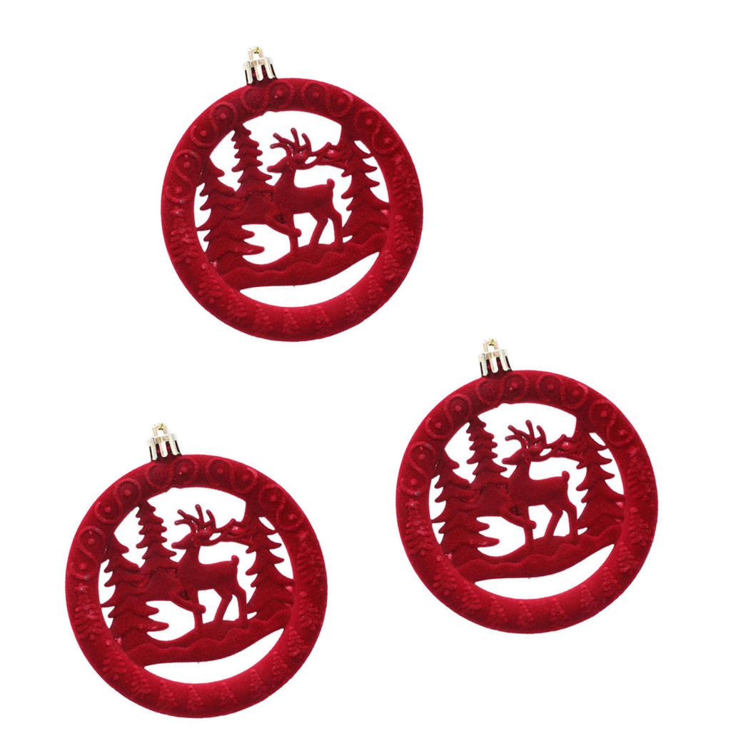 Pack Of 3 Flocked Round Christmas Tree Ornaments Velvety Soft Texture Multi Scene Holiday Hanging Decorations For Xmas Party Home