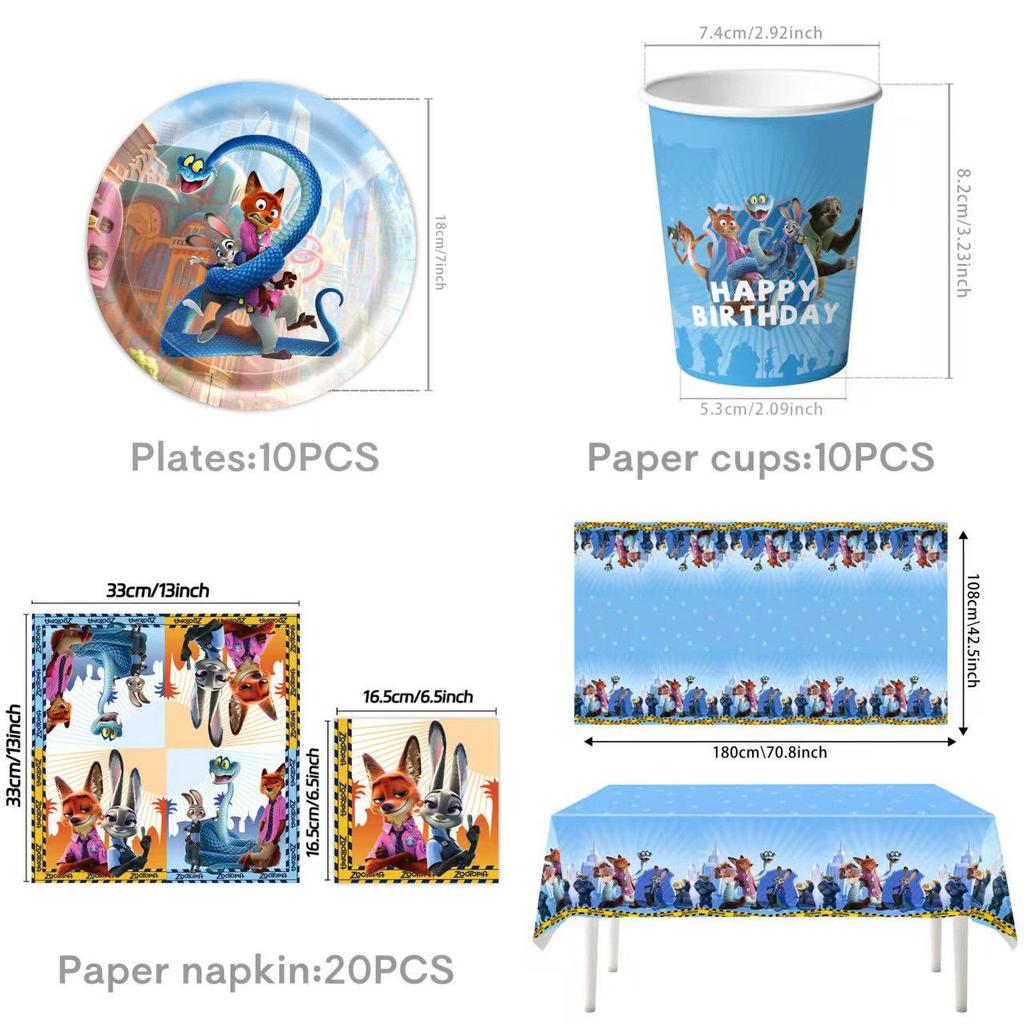 Zootopia Themed Birthday Party Decorations, Children's Birthday Banners, Paper Plates, Paper Cups, Tissues, Tablecloths, Power Strips, Party Supplies