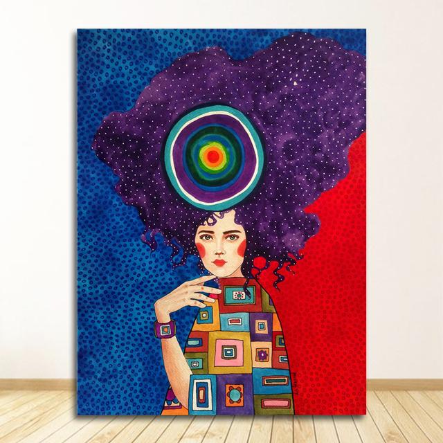 Настенные панно Cuadros для гостиной, винтажные без рамы, абстрактные красочные девушки, настенная живопись на холсте, плакат на скандинавскую тему, цветочные волосы