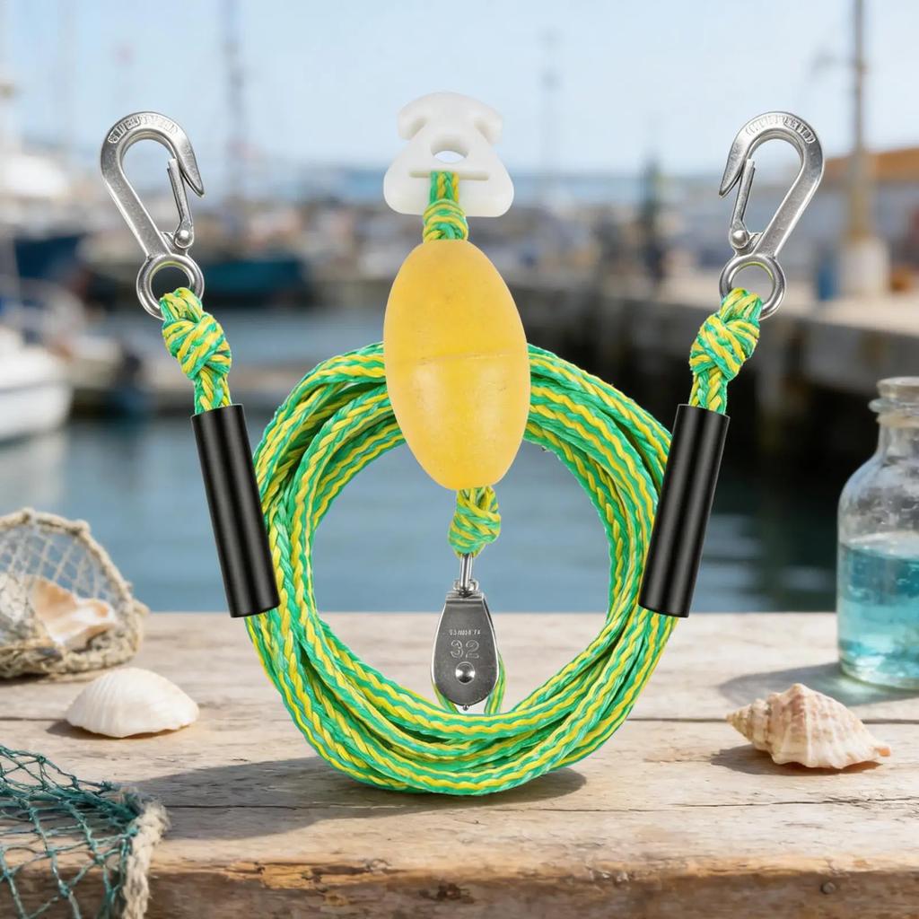 17FT Heavy Duty Boat Tow Rope with 2 Hooks, Floating Ski Harness for Wakeboarding Tubing, Water Sports Towing Line