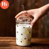 Термостойкая стеклянная офисная чайная чашка, креативная прозрачная кофейная кружка с крышкой и соломинкой, бытовая чашка для молока, сока, дорожная посуда для напитков