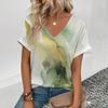 Summer New 3D Printe T-shirt Women's V-neck Top Summer Daily  Short-sleeved White Comfortable Street T-shirt