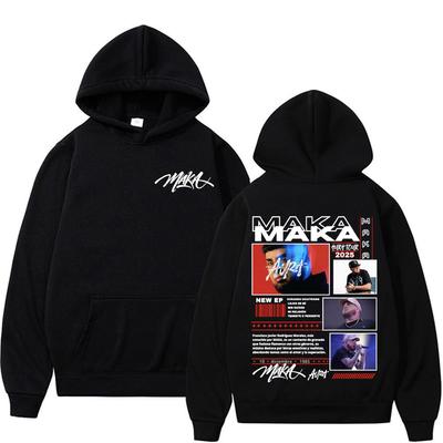 Худи с двусторонней печатью от рэпера Maka Aura Tour 2025 Мужские Женские Модные Худи в стиле Хип-Хоп Готика Повседневные Большие Худи из Флиса