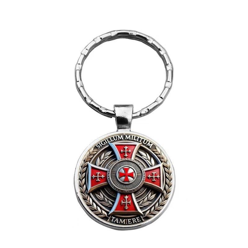 Red Cross Knight Vintage Round Alloy Key Holder For Party And Holiday Gifts