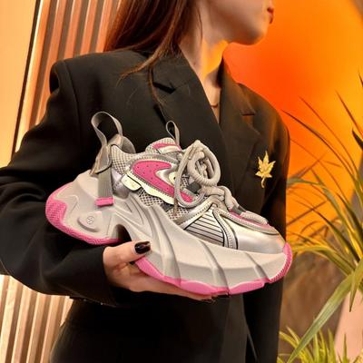 Женские повседневные кроссовки на высокой платформе 6 см, новинка весны 2024 г., массивные кроссовки со шнуровкой, универсальная корейская дизайнерская уличная обувь для женщин