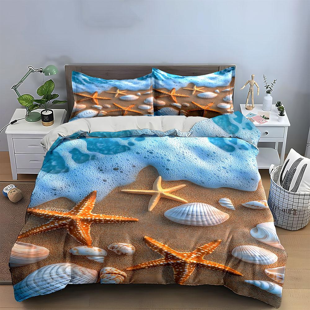 Starfish and seashell design. Bedding sets Duvet cover sets Duvet covers Pillowcases(1 * Duvet Cover 2 * Pillowcases without duvet insert)