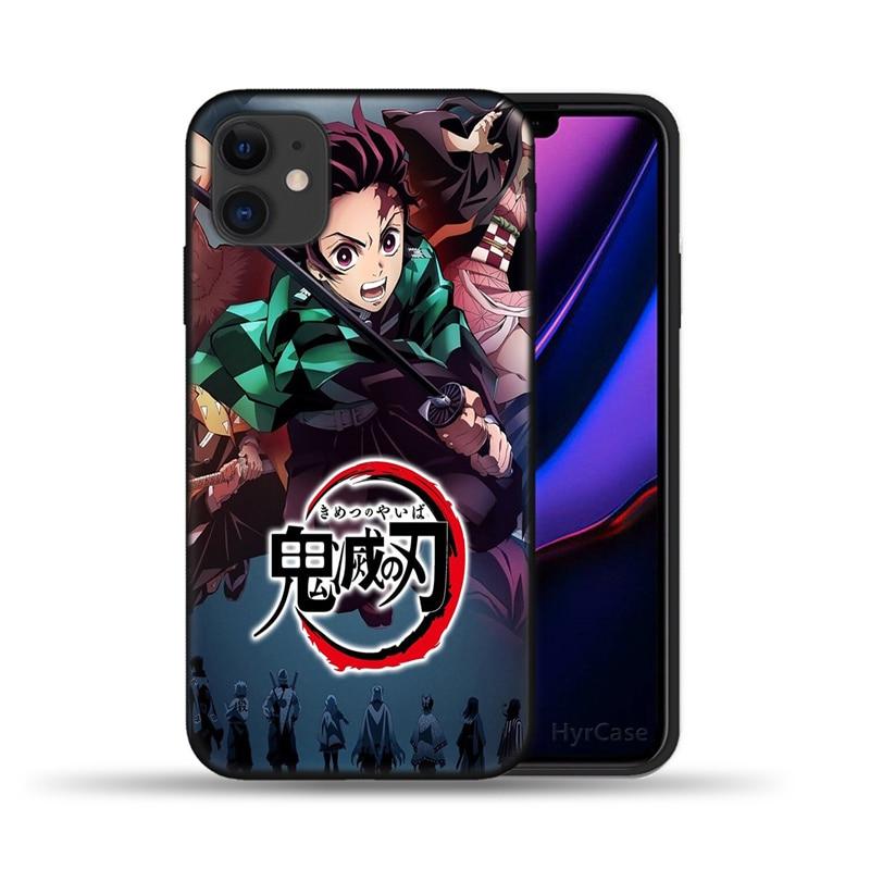 Чехол для телефона Demon Slayer с японским аниме для iPhone 11 12 13 Pro Max X XS XR 6 6S 7 8 Plus 5S SE 2020 12Pro 12Mini, черный силиконовый чехол