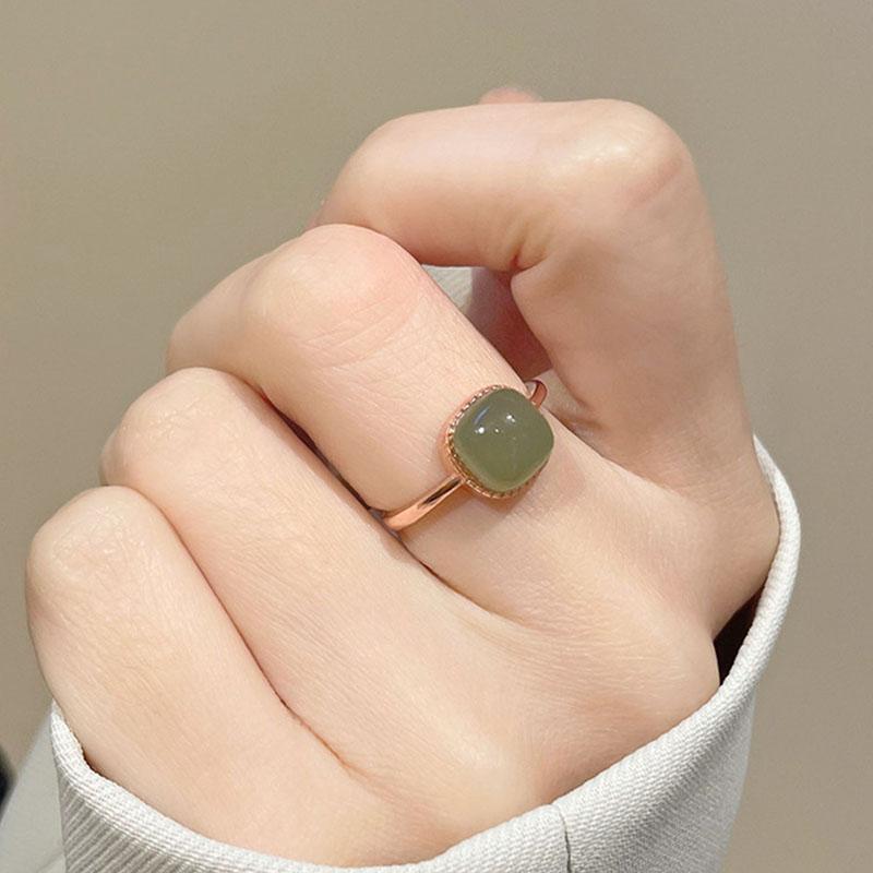 Sterling Silver Forefinger Ring for Women Square Hetian Jade Retro Jewerly Girl Birthday Gift Dropshipping