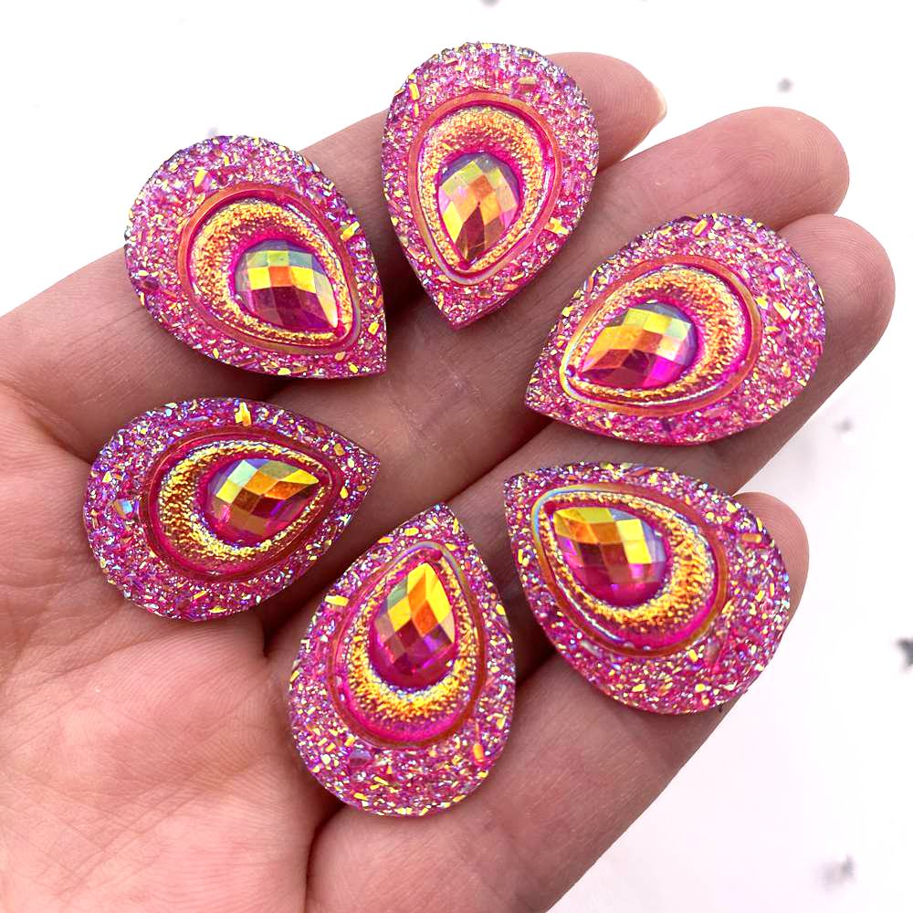 20pcs 18mm*25mm AB Black Resin Drop Flatback Rhinestone