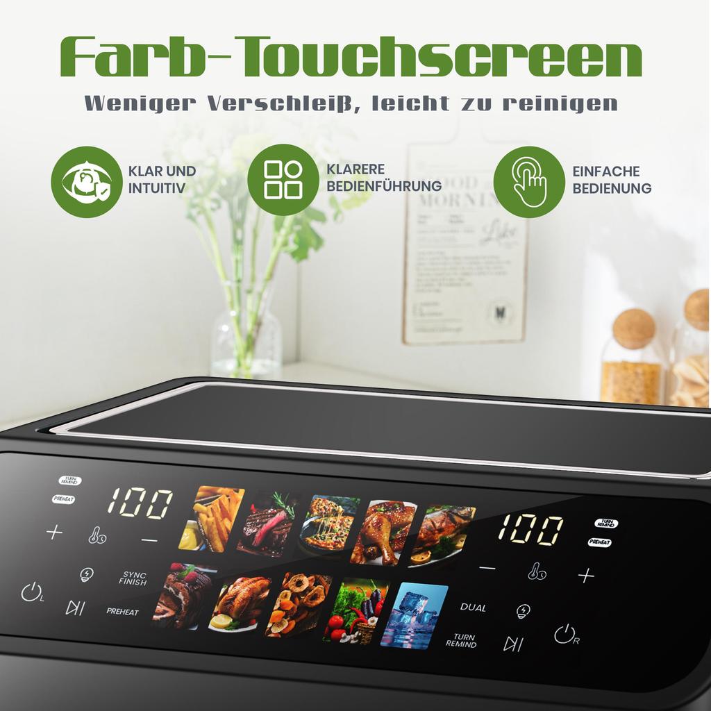 9L Air Fryer with Double Chamber, Fryer with LED Display, Adjustable Time and Temperature 80-200℃