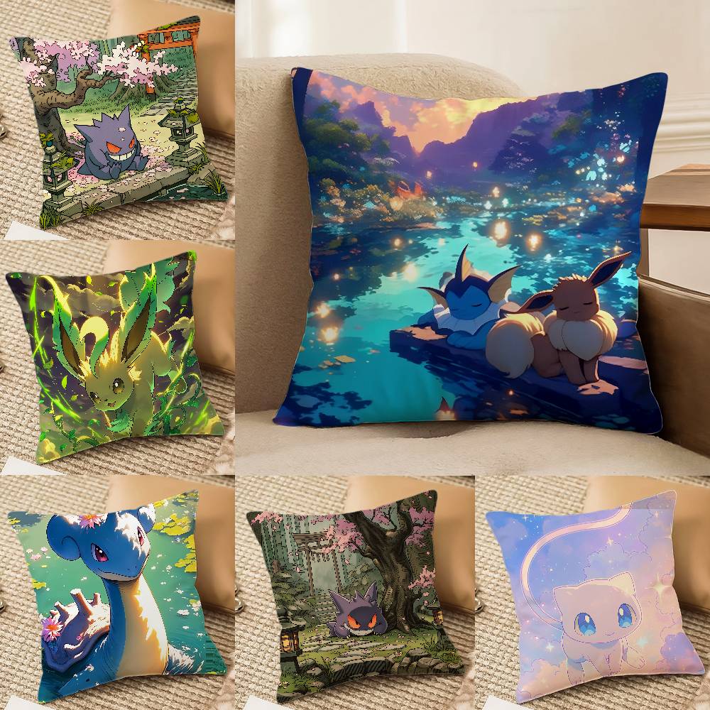 Pokemon Anime Fan Collection Plush Pillow Cover Soft Short Plush Cushion Cover For Sofa Bedroom Home Decor Gift
