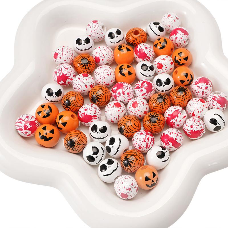 10 шт./лот 16 мм Хэллоуин Натуральные деревянные бусины Круглые Свободные бусины-разделители Для изготовления ювелирных изделий Сделай сам Праздничные декоративные принадлежности