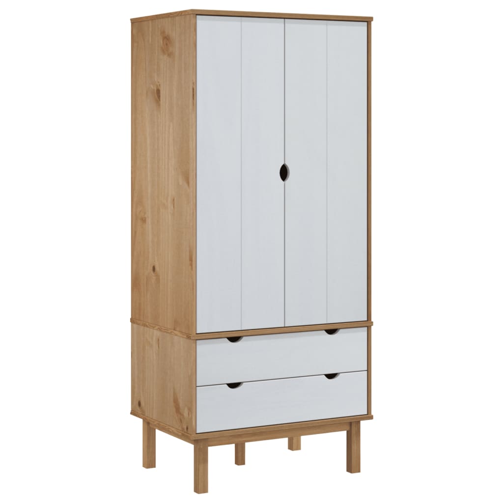 OTTA Wardrobe Brown & White 76.5 x 53 x 172 cm Solid Pine Wood