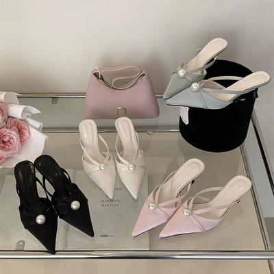 Модные французские туфли-лодочки с острым носком, женские, весна 2025, новая коллекция, темпераментные, с жемчугом, на тонком каблуке, на мягкой подошве, туфли Moqin