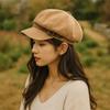 Flat Top Suede Berets Warm Women Octagonal Hat Vintage Artist Hat  Daily