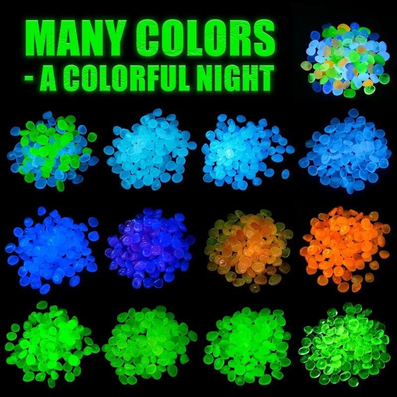 200Pcs Glow In the Dark Garden Pebbles For Sidewalk Garden Terrace Lawn Garden Patio Fish Tank Aquarium Decoration Glow Stone