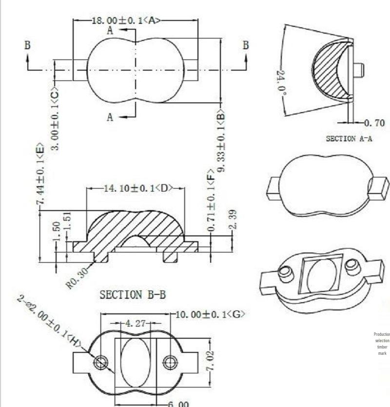Cree 3535 LED Peanut Lens PMMA, 60x135° for Street & Tunnel Lights