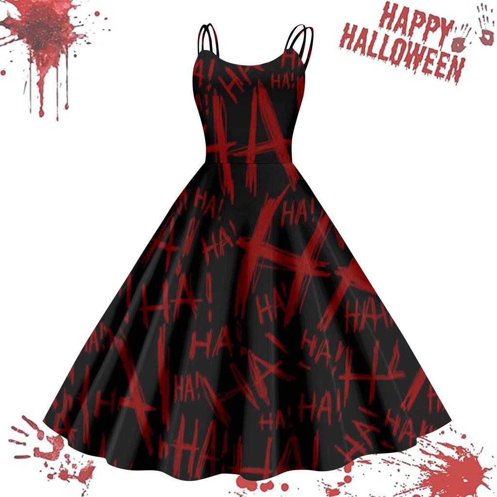 Women's Casual Halloween Printed Suspender Vintage Dress