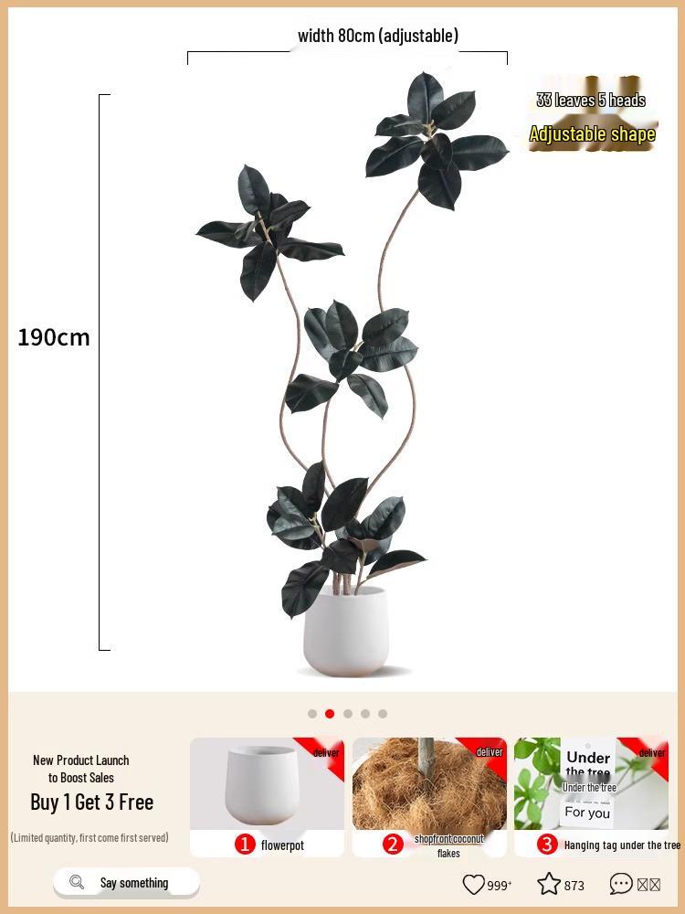 Роскошное искусственное дерево Фикус Эластика Черное Золото: Комнатное украшение и напольное украшение