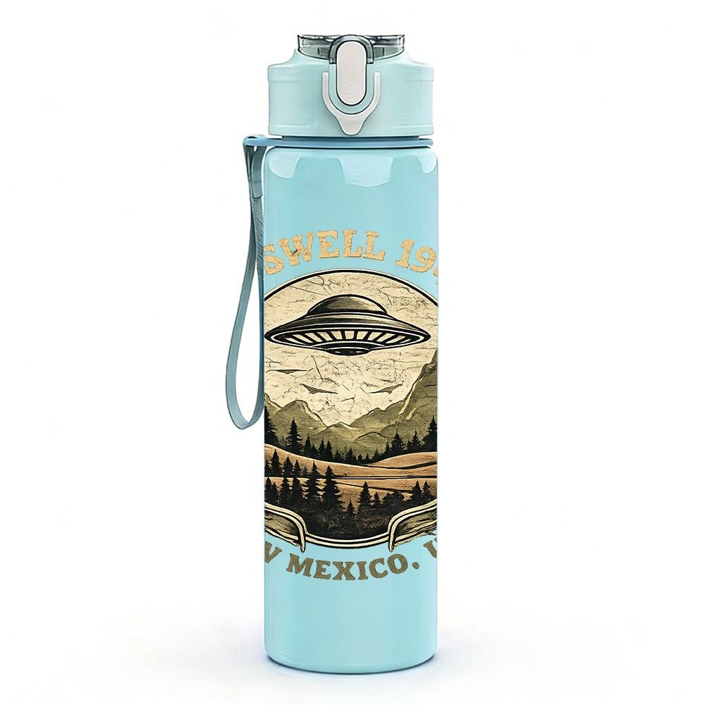1PC Vintage Mountain Badge Logo Print 750ml Color Plastic Sports Water Bottle Leakproof Flip Straw Lid Suitable for Sports Office Home Use