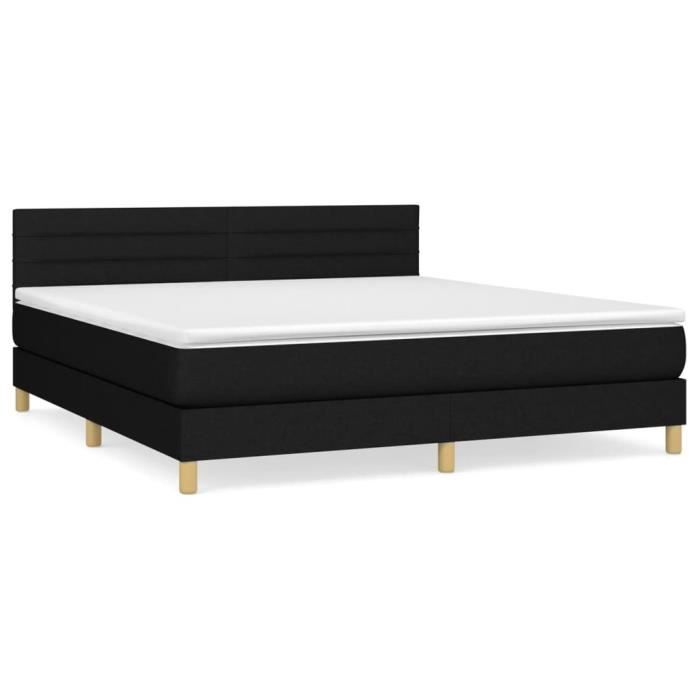 3140707 vidaXL Lit à sommier tapissier avec matelas Noir 160x200 cm Tissu