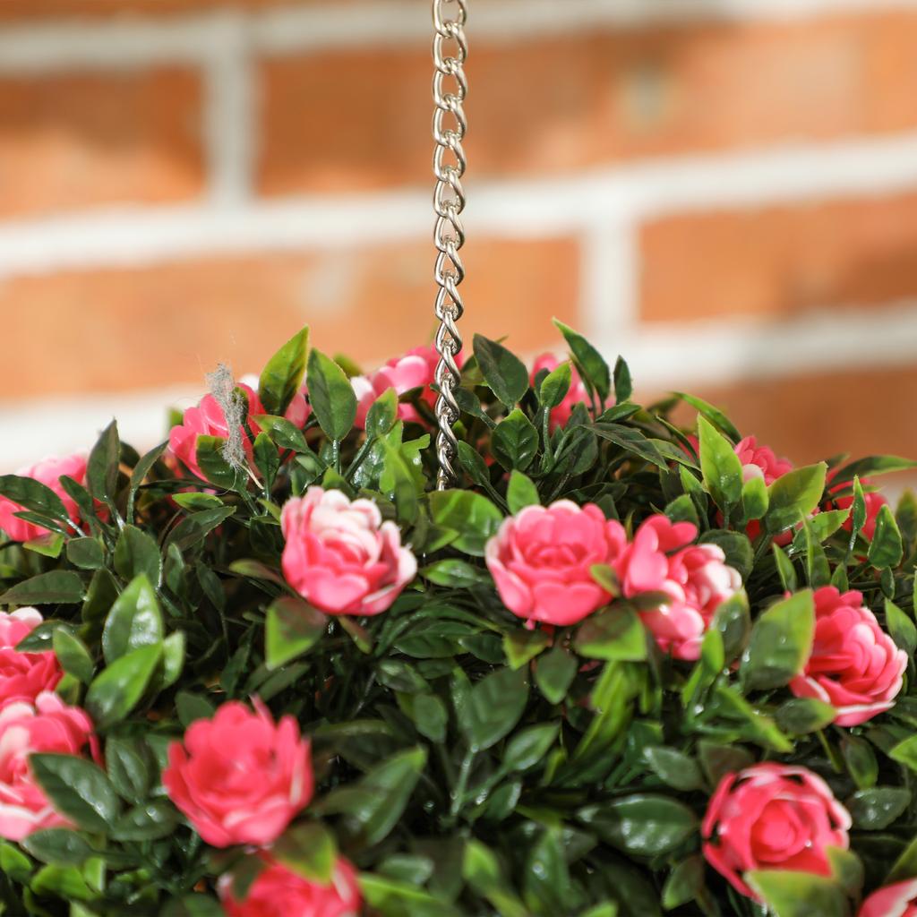 Set of 2 Decorative Artificial Plants, UV-protected Artificial Plant Topiary Rose Balls, Fake Plants for Home Indoor outdoor Decor, 28cm, Pink