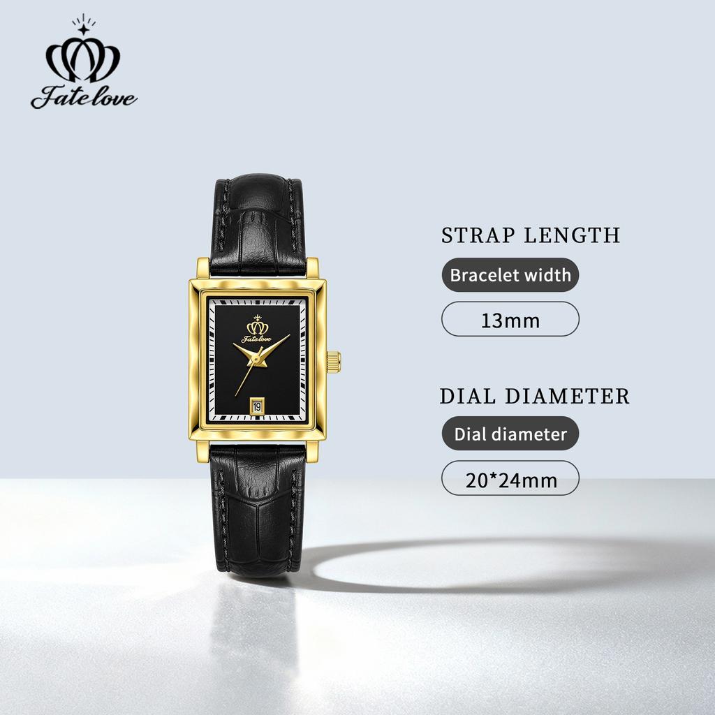 Fate Love Brand New Exquisite Square Dial Waterproof Women's Leather Strap Quartz Watch for Women 932