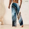 Mens Plus Size Drawstring Waist Colorful Printed Straight Leg Full Length Beach Pants