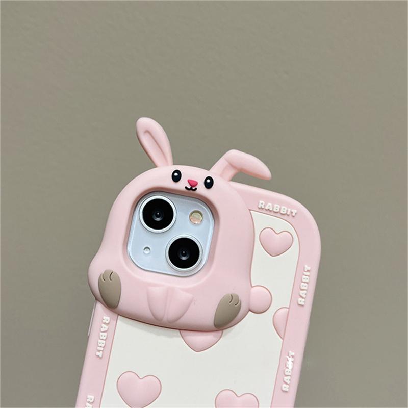 Корейский защитный чехол для объектива с милым мультяшным 3d медведем и кроликом для Iphone 14 13 12 11 Pro Max, мягкая силиконовая задняя крышка с милыми животными