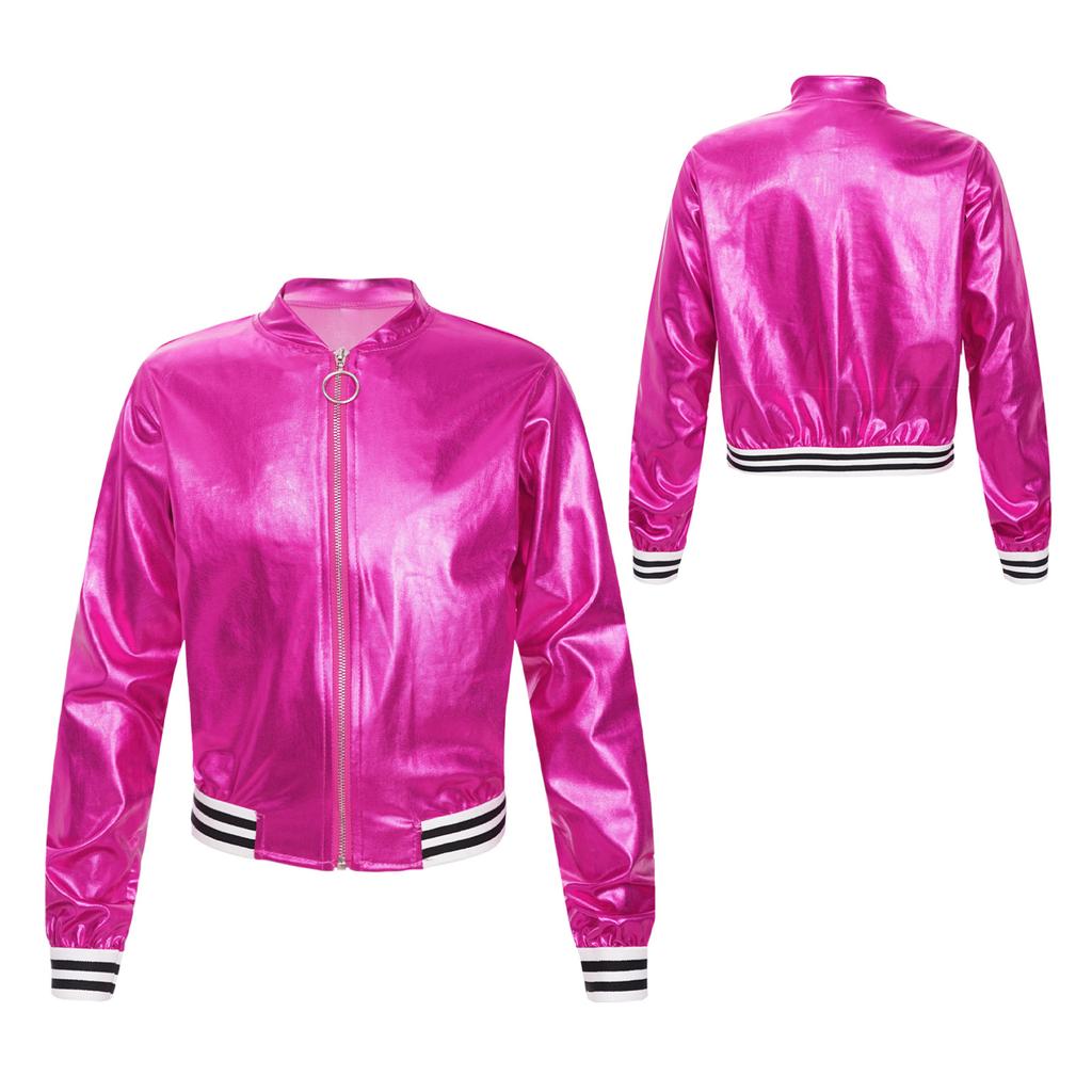 Детская куртка-бомбер металлик для мальчиков и девочек, верхняя одежда, топы для джазовых танцев в стиле хип-хоп, костюм