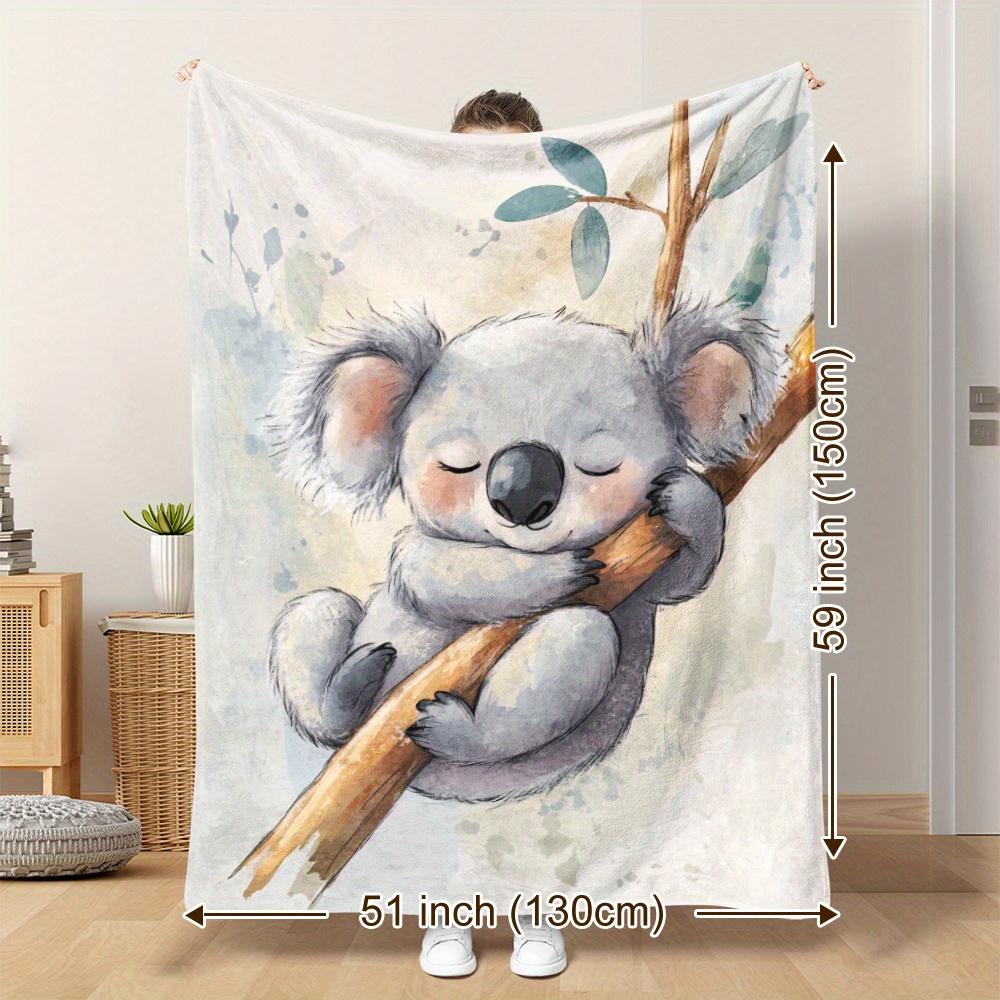 VIKAMA Adorable Koala Flannel Blanket Modern Style Soft Comfort Office Air-Conditioned Blanket Four-Season Use Home Decor