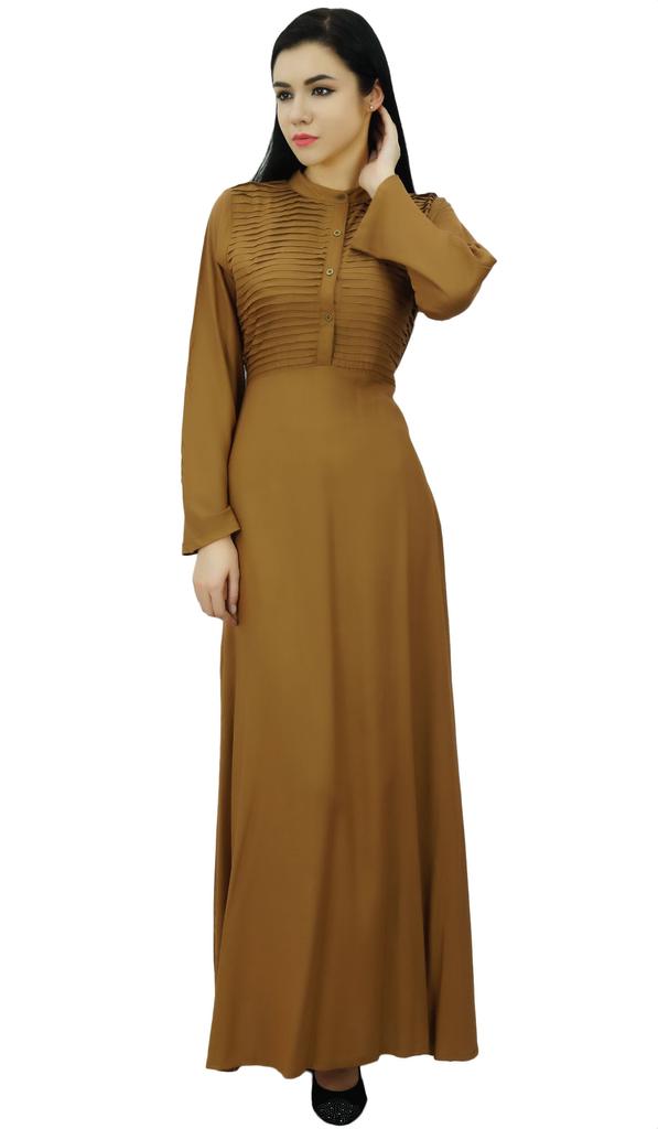 Bimba Women's Long Sleeve Maxi Mandarin Collar Plain Jilbab Dress With