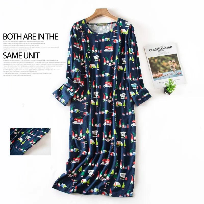 Plus Size Multi Colors Women Printing Nightdress for Spring and Autumn Long Sleeve Ladies Cute Sleepwear Long Style Nightgown