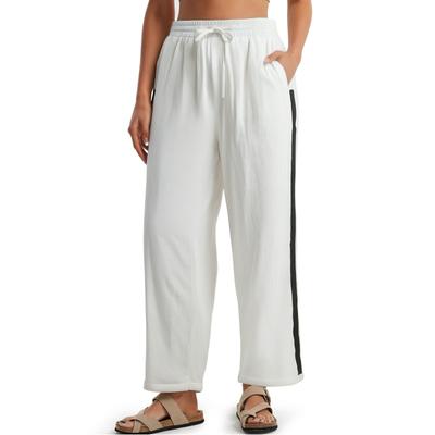 Женские брюки с высокой талией и регулируемым узлом из струящегося хлопка и льна, широкие брюки