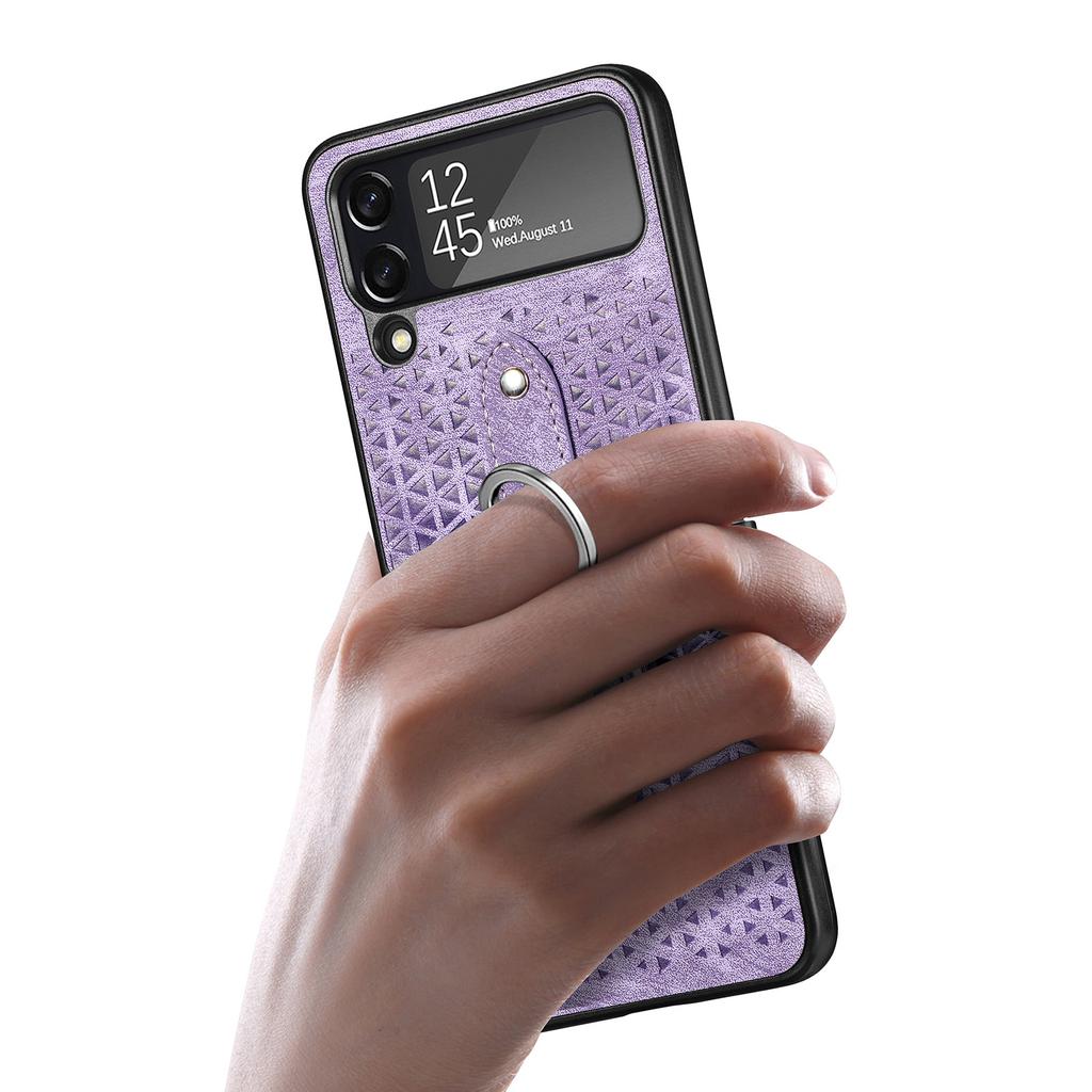 2022 Exclusive Luxury Leather Ring Case For Samsung Galaxy Z Flip 4 5g Cover Anti -Knock Fashion Pu Cases For Galaxy Z Flip4