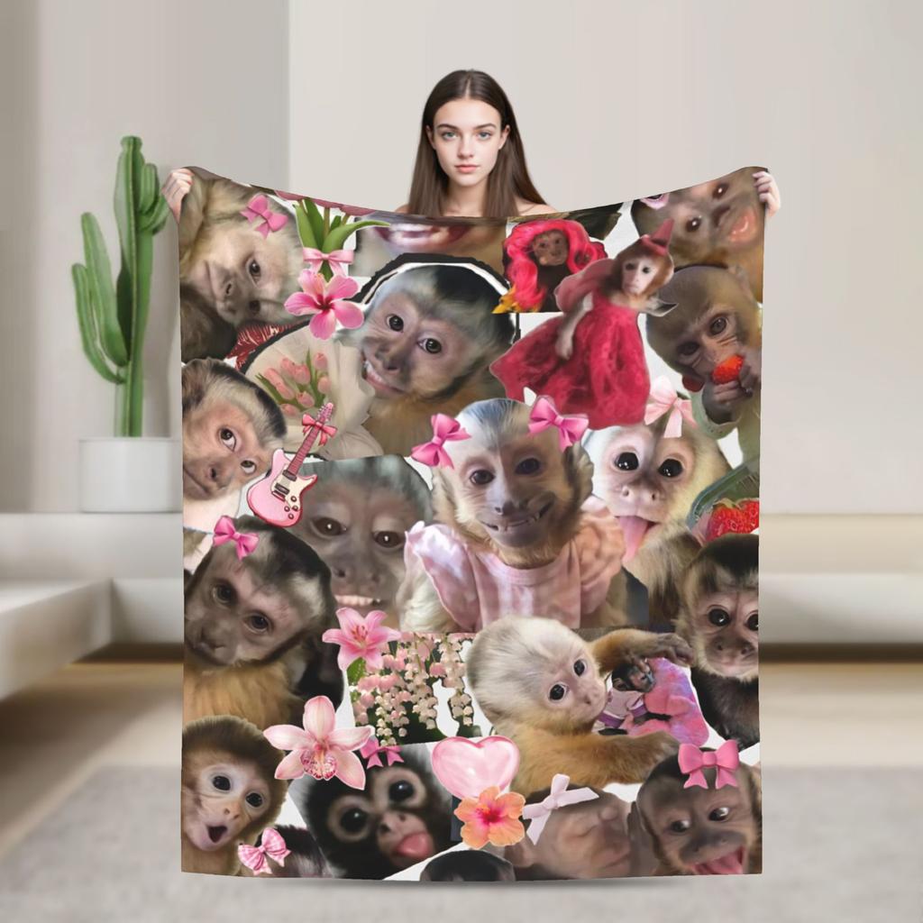Funny Monkey Cartoon Blanket Warm Cozy Fluffy Throw Blankets for Sofa 50x60 Inch Multiple Sizes Quilt