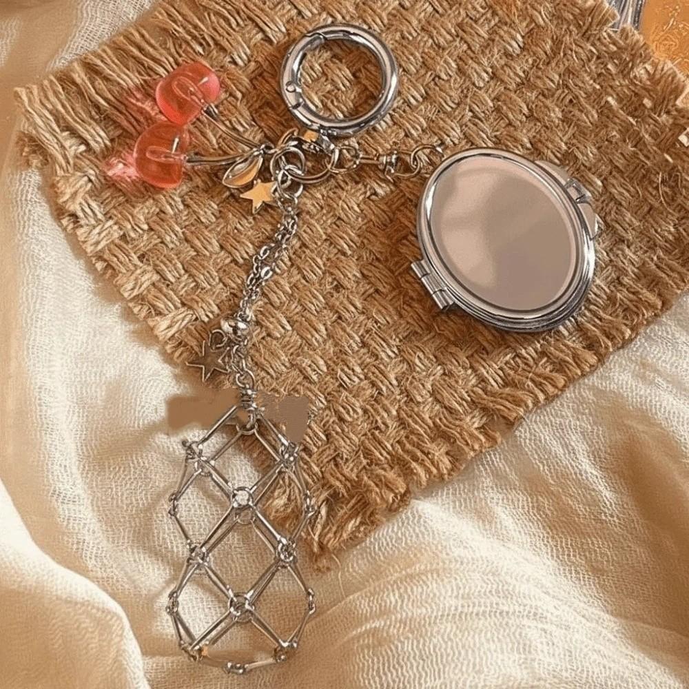 Mini Net Pocket Lipstick Bag Keychain Cherry Lipstick Cover Key Ring Outdoor