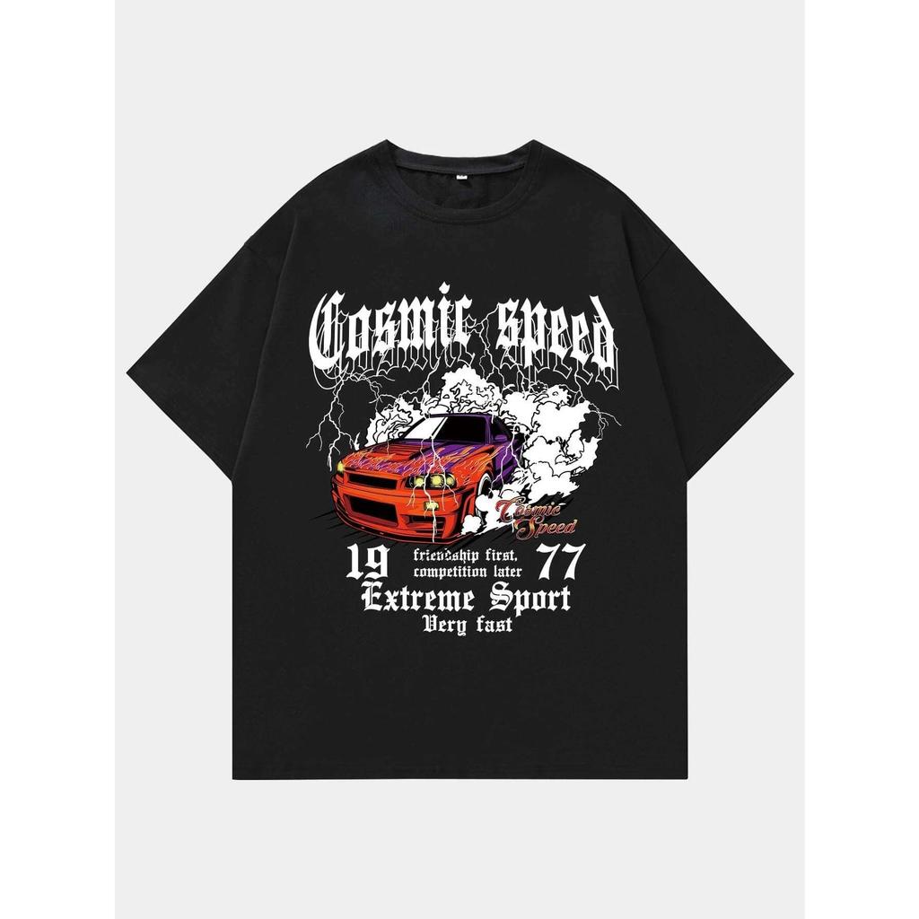 Cosmic Speed Extreme Sport Racing On The Mountain Мужская футболка Футболка из хлопка Одежда большого размера с коротким рукавом