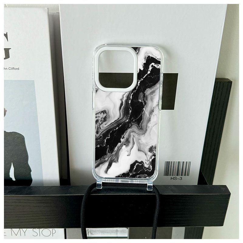 European & American Marble Crossbody Lanyard Phone Case for iPhone 14 and 16 Pro Max