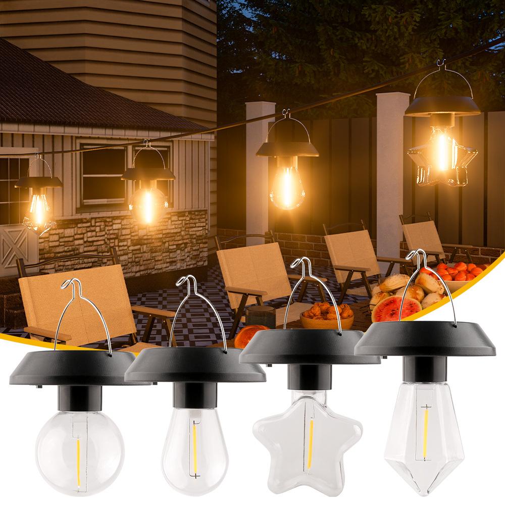 Solar Lantern Outdoor 4 Packs Hanging Waterproof Solar Lamp with Warm White Edison Bulb Design for Garden Yard Patio Proch Decor