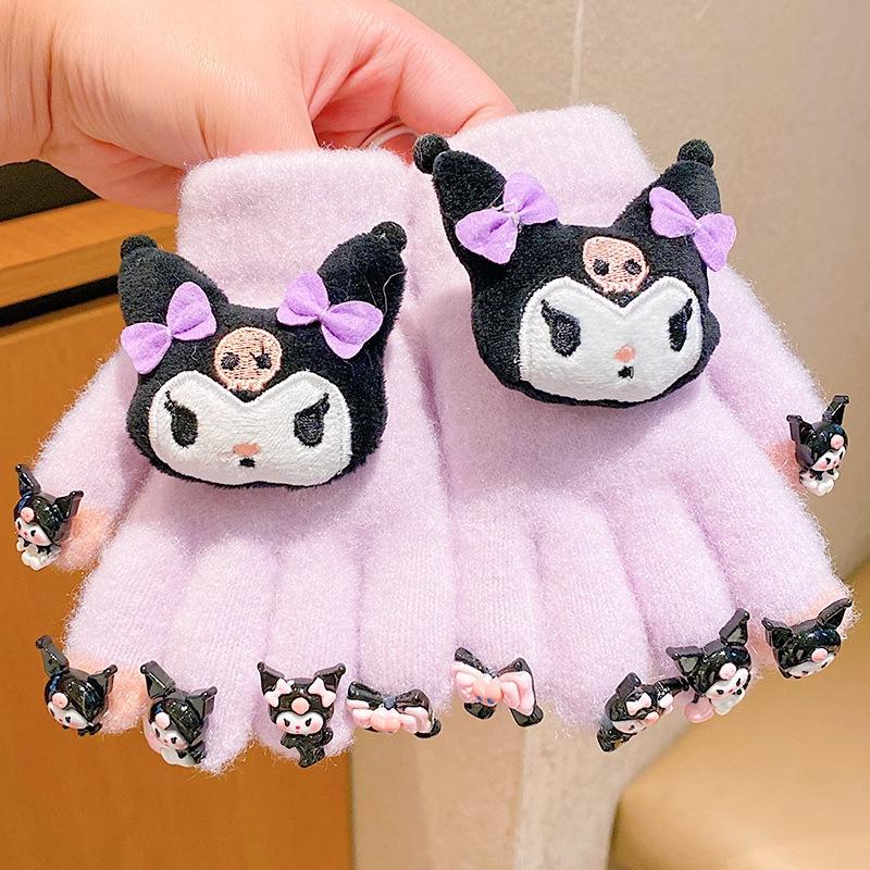 Plush Children's Five-Finger Gloves with Cute Animal Characters for Autumn and Winter