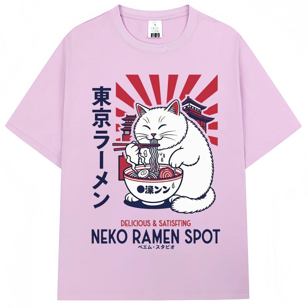 Japanese Style Tokyo Raunisex Cat Graphic T Shirts Unisex Unisex Fashion Harajuku Tshirts Oversized Cotton Casual Tshirt Streetwear