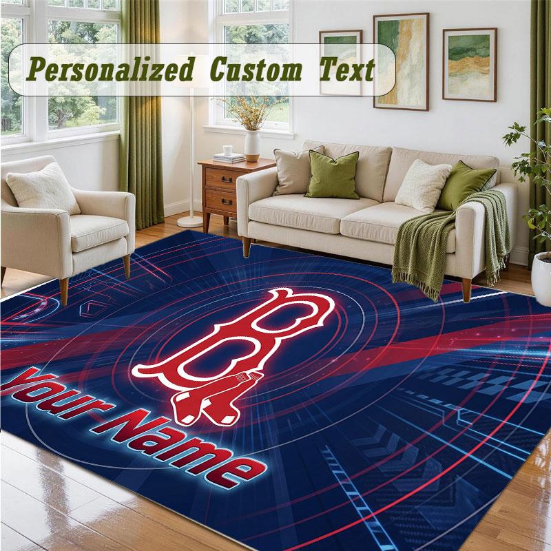 Crystal Velvet Square Rug Custom NameBoston Red Sox Pattern Non Slip Home Floor Decor Rug