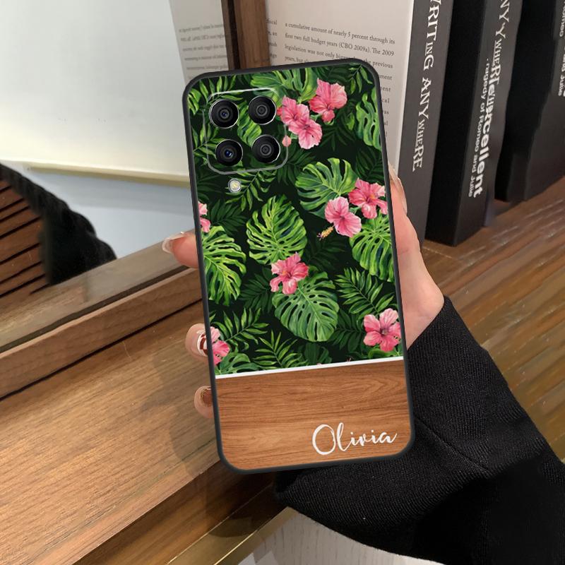 Персонализированный деревянный чехол с цветочным листом для Samsung Galaxy M20 M14 M34 M54 M13 M23 M33 M53 M21 M51 M30s M31s M12 M32 M52 Обложка
